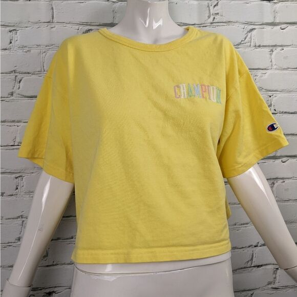 Champion cropped t-shirt pale yellow pastel size Medium - Picture 3 of 7